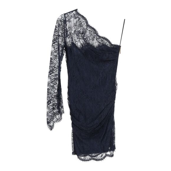 Emilio Pucci One Shoulder Lace Mini Dress in Navy Blue Polyester
